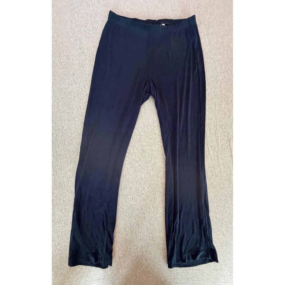 Chicos Travelers Navy Blue Slinky Pull On Pants Size 2 Large Regular Straight